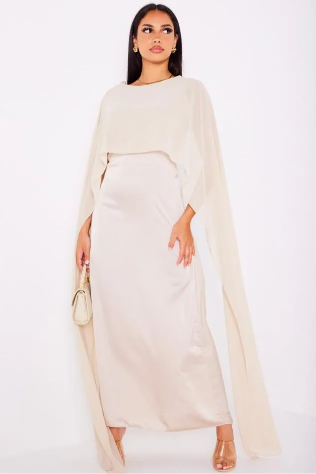 Women Robe Beige Ample Satine Empicement Voile Beige Brentiny Paris Ceremonial Outfits Women Robe Beige Ample Satine Empicement Voile Beige Brentiny Paris Ceremonial Outfits