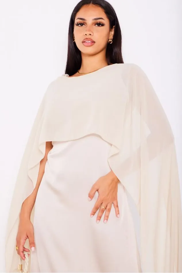 Women Robe Beige Ample Satine Empicement Voile Beige Brentiny Paris Ceremonial Outfits Women Robe Beige Ample Satine Empicement Voile Beige Brentiny Paris Ceremonial Outfits