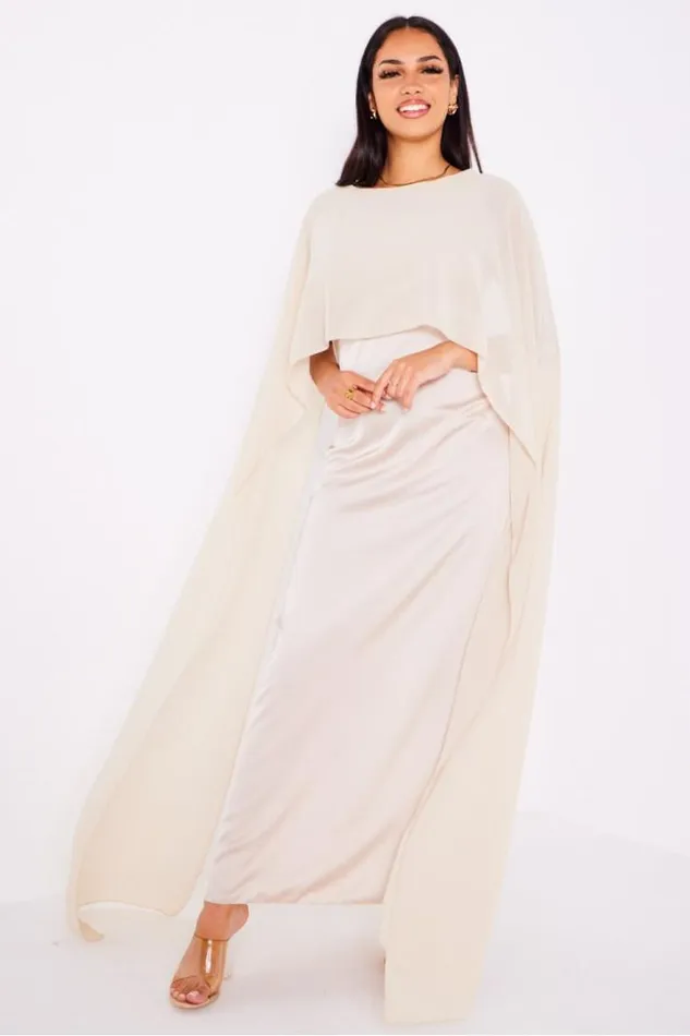 Women Robe Beige Ample Satine Empicement Voile Beige Brentiny Paris Ceremonial Outfits Women Robe Beige Ample Satine Empicement Voile Beige Brentiny Paris Ceremonial Outfits