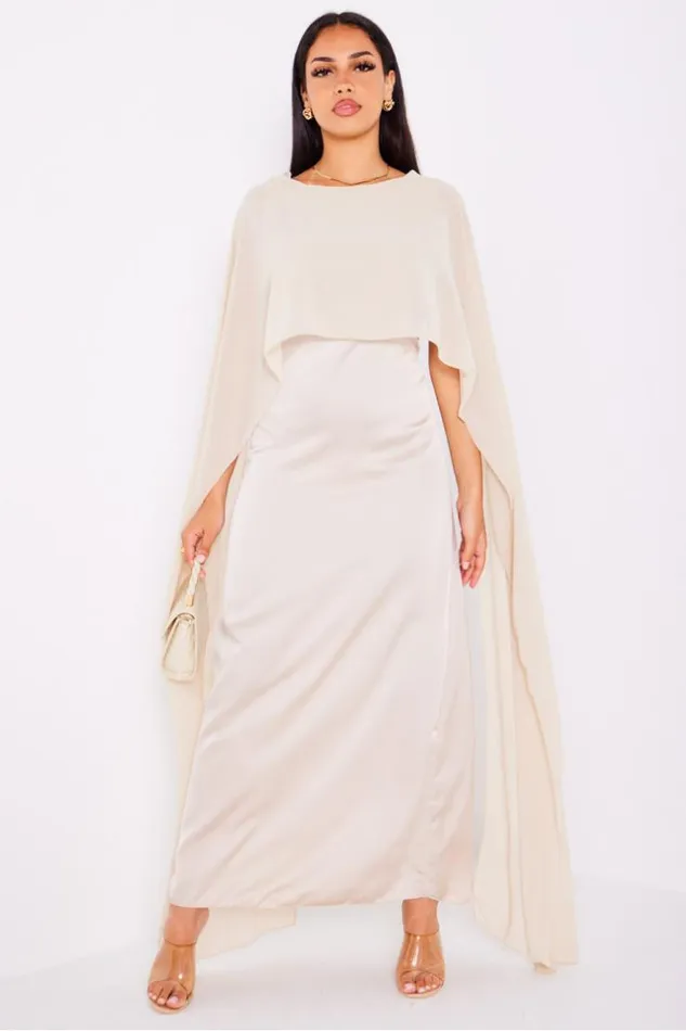 Women Robe Beige Ample Satine Empicement Voile Beige Brentiny Paris Ceremonial Outfits Women Robe Beige Ample Satine Empicement Voile Beige Brentiny Paris Ceremonial Outfits