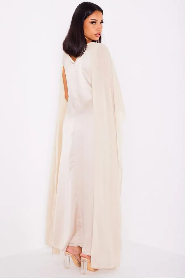 Women Robe Beige Ample Satine Empicement Voile Beige Brentiny Paris Ceremonial Outfits Women Robe Beige Ample Satine Empicement Voile Beige Brentiny Paris Ceremonial Outfits