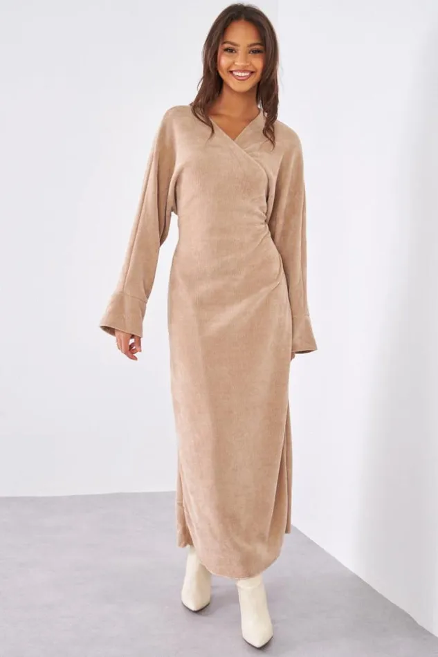 Women Robe Beige Fonc En Velours Crois Darkbeige Brentiny Paris Short Dresses