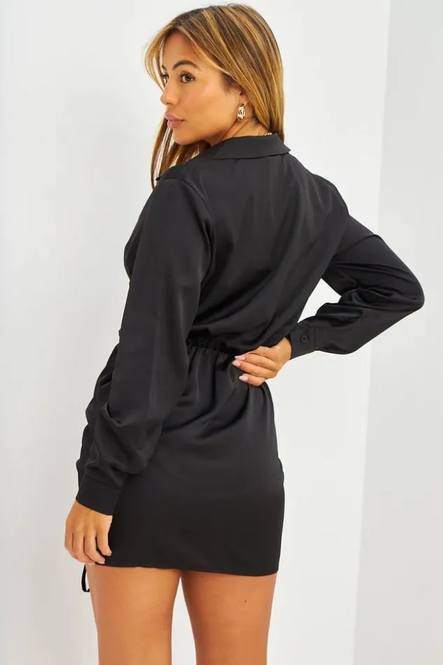 Women Robe Courte Bleue Satine Et Fronce Black Brentiny Paris Ceremonial Outfits Women Robe Courte Bleue Satine Et Fronce Black Brentiny Paris Ceremonial Outfits