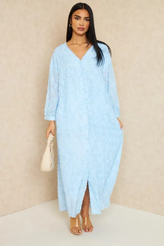 Women Robe Gilet Longue Duveteuse Bleu Ciel Bleuclair Brentiny Paris Cardigans