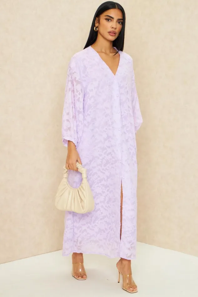 Women Robe Gilet Longue En Voile Brod Lilas Purple Brentiny Paris Cardigans