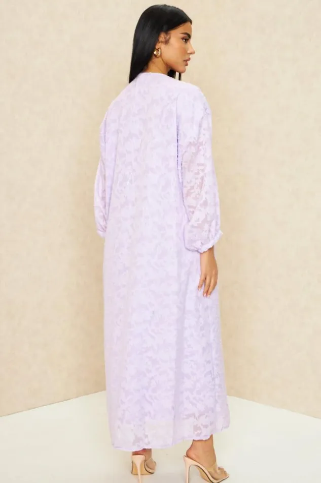 Women Robe Gilet Longue En Voile Brod Lilas Purple Brentiny Paris Cardigans