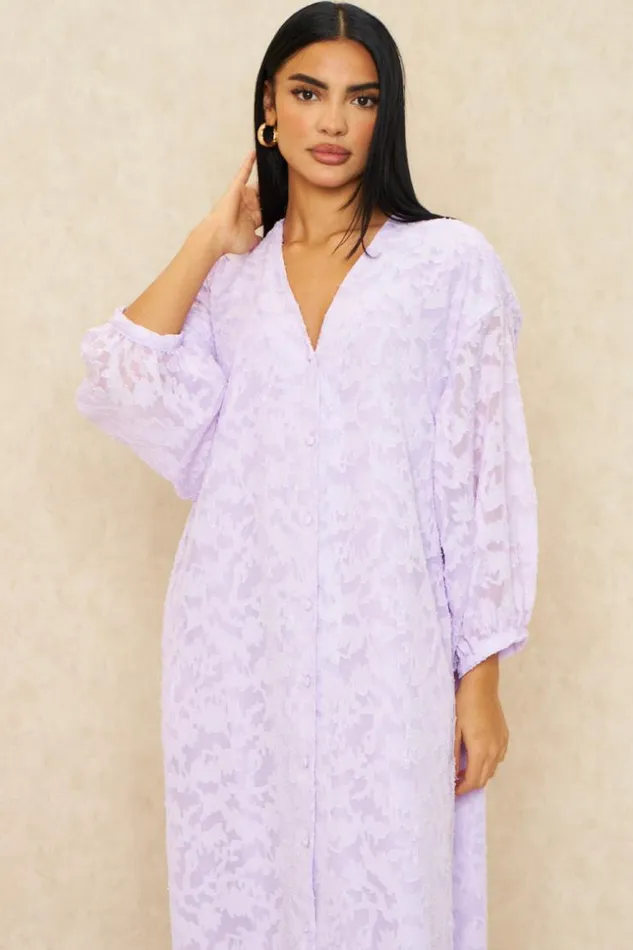 Women Robe Gilet Longue En Voile Brod Lilas Purple Brentiny Paris Cardigans