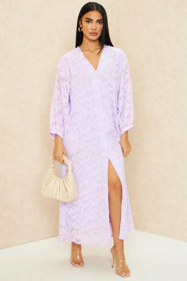 Women Robe Gilet Longue En Voile Brod Lilas Purple Brentiny Paris Cardigans