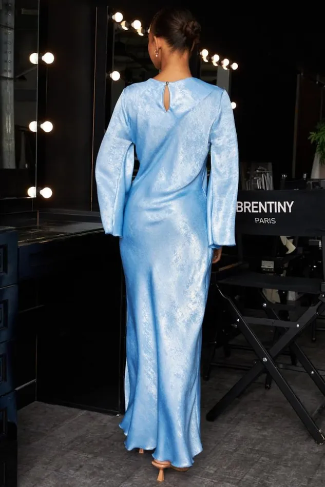 Women Robe Longue Bleu Ciel Satine Et Paillete Bleuclair Brentiny Paris Ceremonial Outfits Women Robe Longue Bleu Ciel Satine Et Paillete Bleuclair Brentiny Paris Ceremonial Outfits