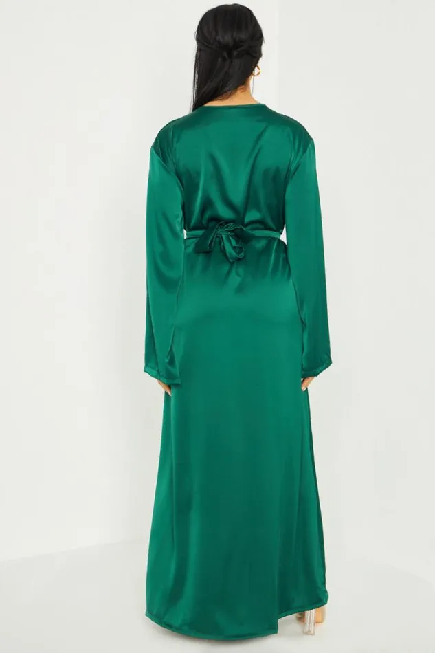 Women Robe Longue Satine Ceinture Verte Green Brentiny Paris Ceremonial Outfits Women Robe Longue Satine Ceinture Verte Green Brentiny Paris Ceremonial Outfits