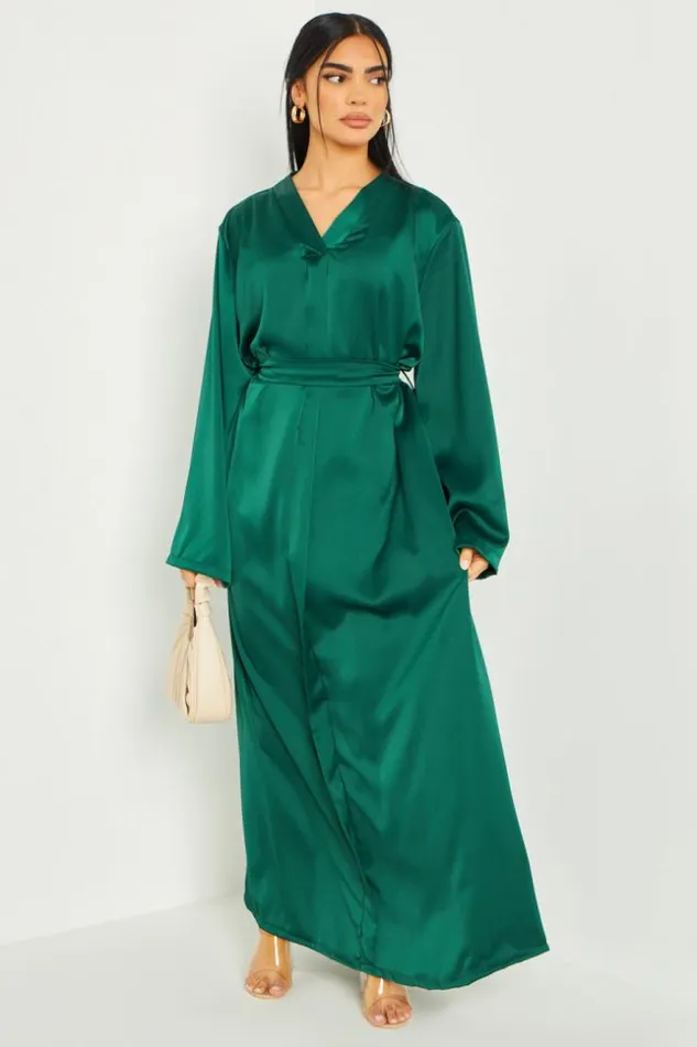 Women Robe Longue Satine Ceinture Verte Green Brentiny Paris Ceremonial Outfits Women Robe Longue Satine Ceinture Verte Green Brentiny Paris Ceremonial Outfits