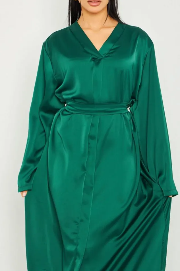 Women Robe Longue Satine Ceinture Verte Green Brentiny Paris Ceremonial Outfits Women Robe Longue Satine Ceinture Verte Green Brentiny Paris Ceremonial Outfits