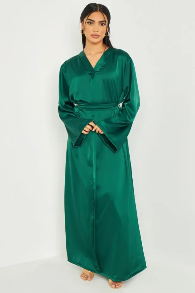 Women Robe Longue Satine Ceinture Verte Green Brentiny Paris Ceremonial Outfits Women Robe Longue Satine Ceinture Verte Green Brentiny Paris Ceremonial Outfits