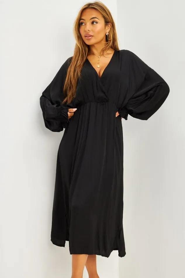 Women Robe Longue Satine Cintre Beige Clair Black Brentiny Paris Satin Dresses