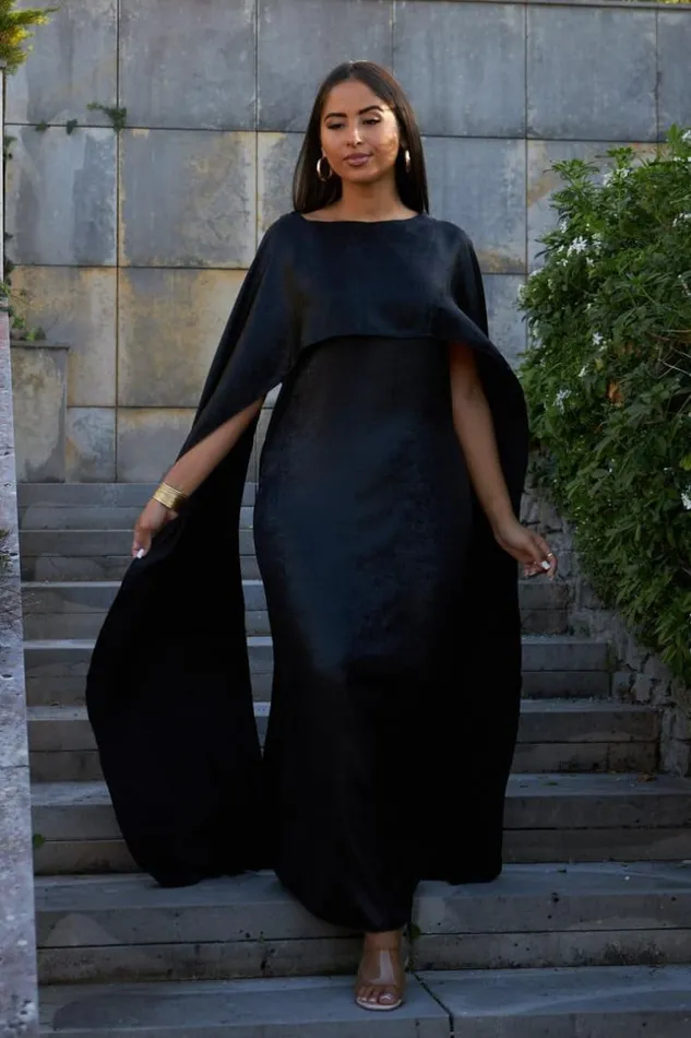 Women Robe Noire Ample Paillete Empicement Voile Manches Courtes Black Brentiny Paris Ceremonial Outfits Women Robe Noire Ample Paillete Empicement Voile Manches Courtes Black Brentiny Paris Ceremonial Outfits