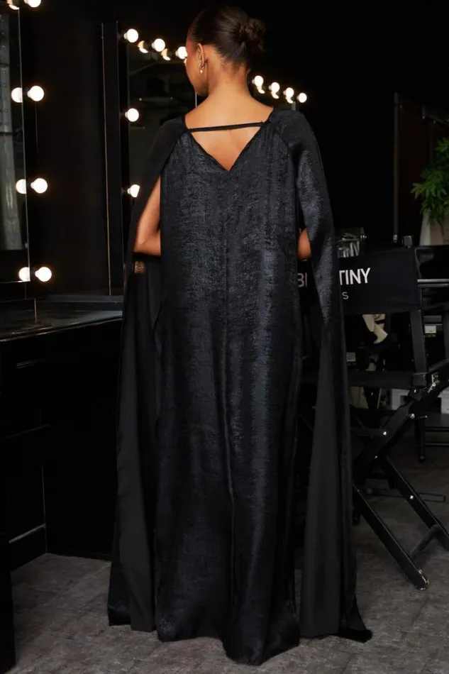 Women Robe Noire Ample Paillete Empicement Voile Manches Courtes Black Brentiny Paris Ceremonial Outfits Women Robe Noire Ample Paillete Empicement Voile Manches Courtes Black Brentiny Paris Ceremonial Outfits