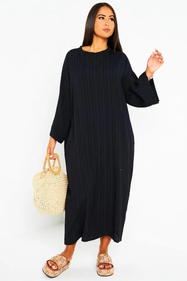 Women Robe Noire Longue Couture En Relief Black Brentiny Paris Short Dresses