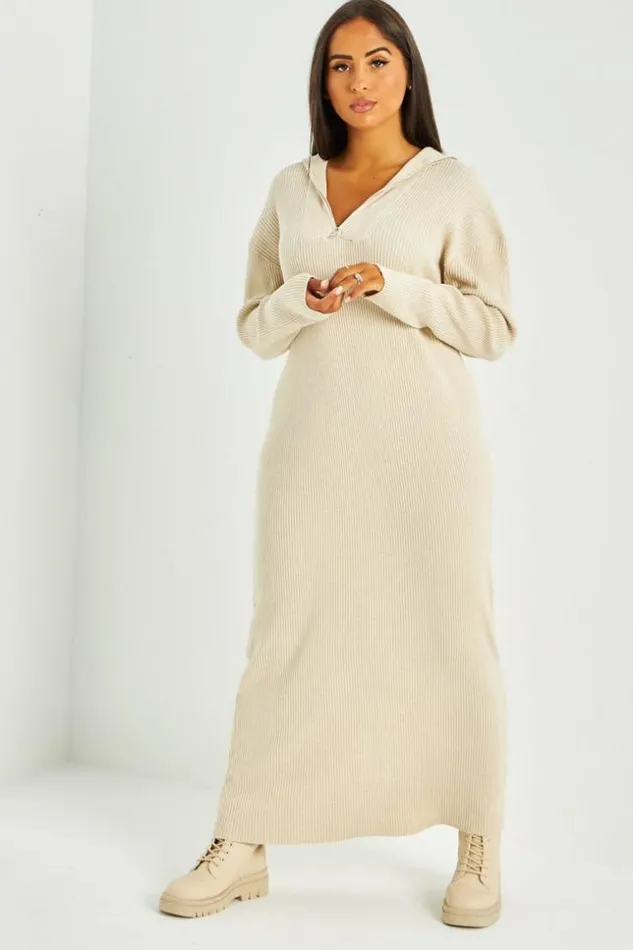 Women Robe Pull Beige Col Roule Beige Brentiny Paris Short Dresses