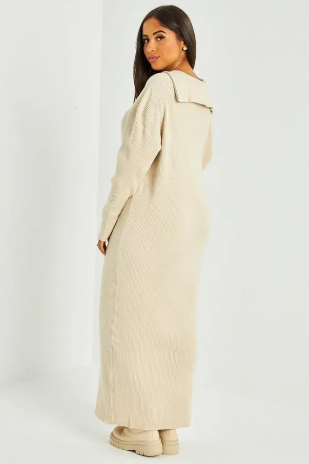 Women Robe Pull Beige Col Roule Beige Brentiny Paris Short Dresses