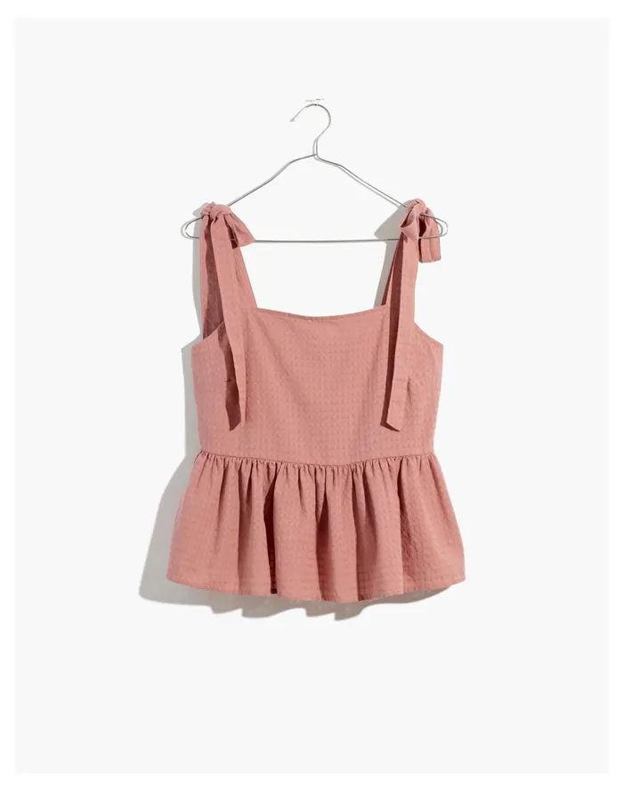 Women Rosalie Tie Strap Top In Textured Gingham Faded Mauve Madewell Tops and Shirts Women Rosalie Tie Strap Top In Textured Gingham Faded Mauve Madewell Tops and Shirts