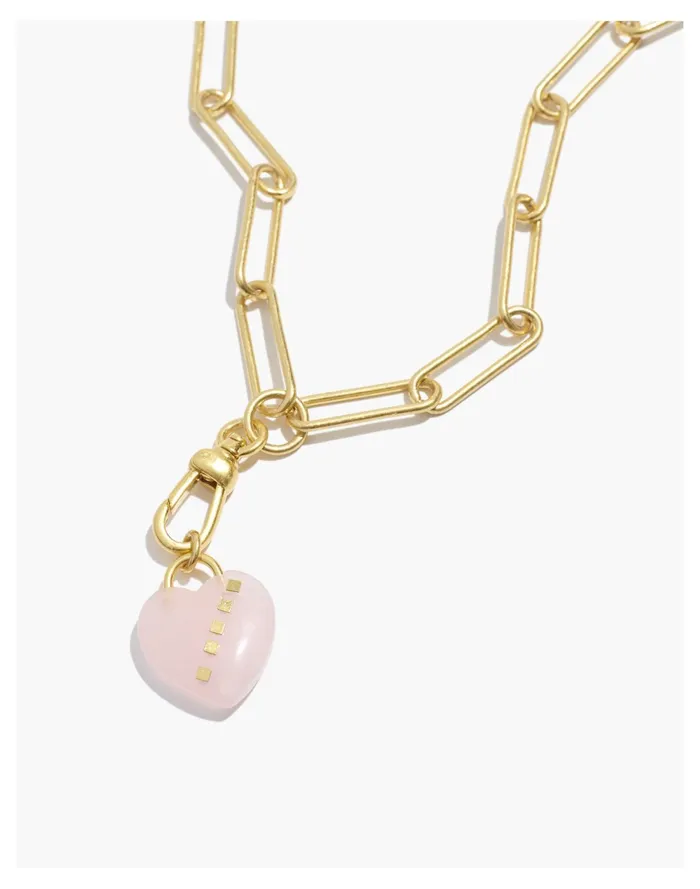 Women Rose Quartz Heart Lariat Necklace Antique Coral Madewell Necklaces
