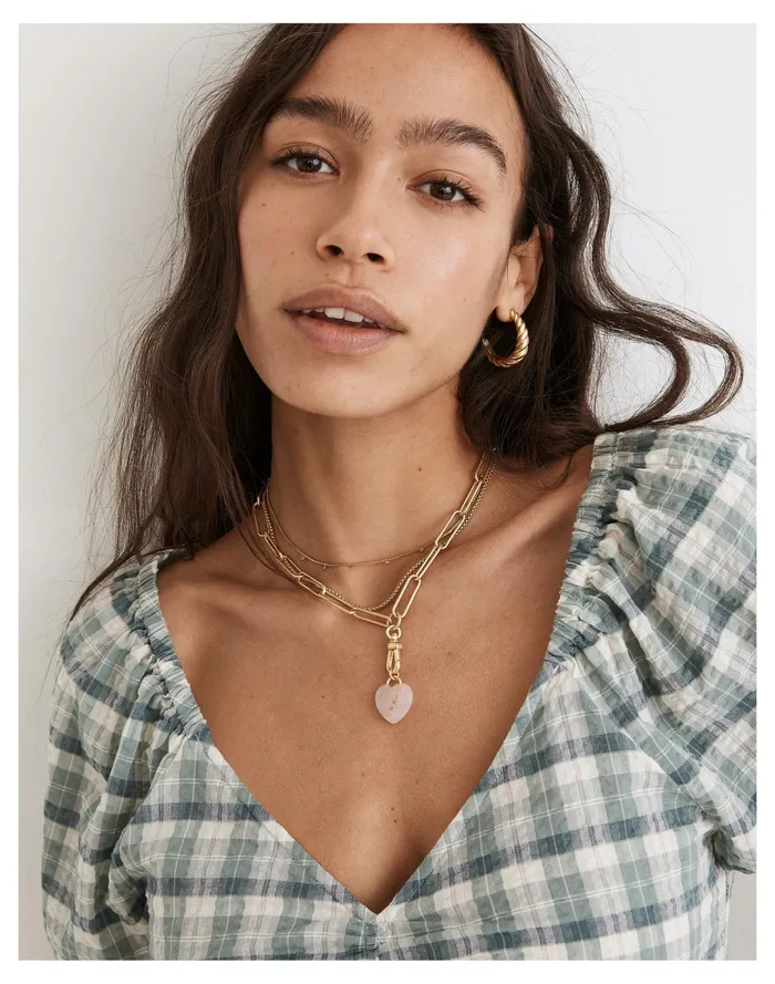 Women Rose Quartz Heart Lariat Necklace Antique Coral Madewell Necklaces Women Rose Quartz Heart Lariat Necklace Antique Coral Madewell Necklaces