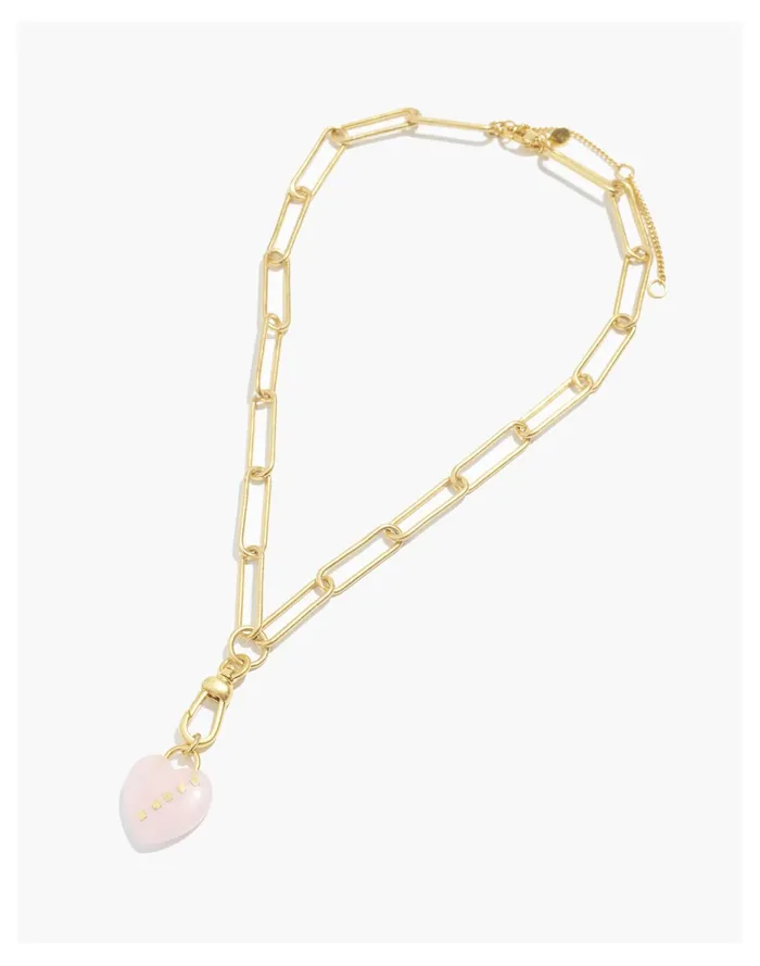 Women Rose Quartz Heart Lariat Necklace Antique Coral Madewell Necklaces Women Rose Quartz Heart Lariat Necklace Antique Coral Madewell Necklaces