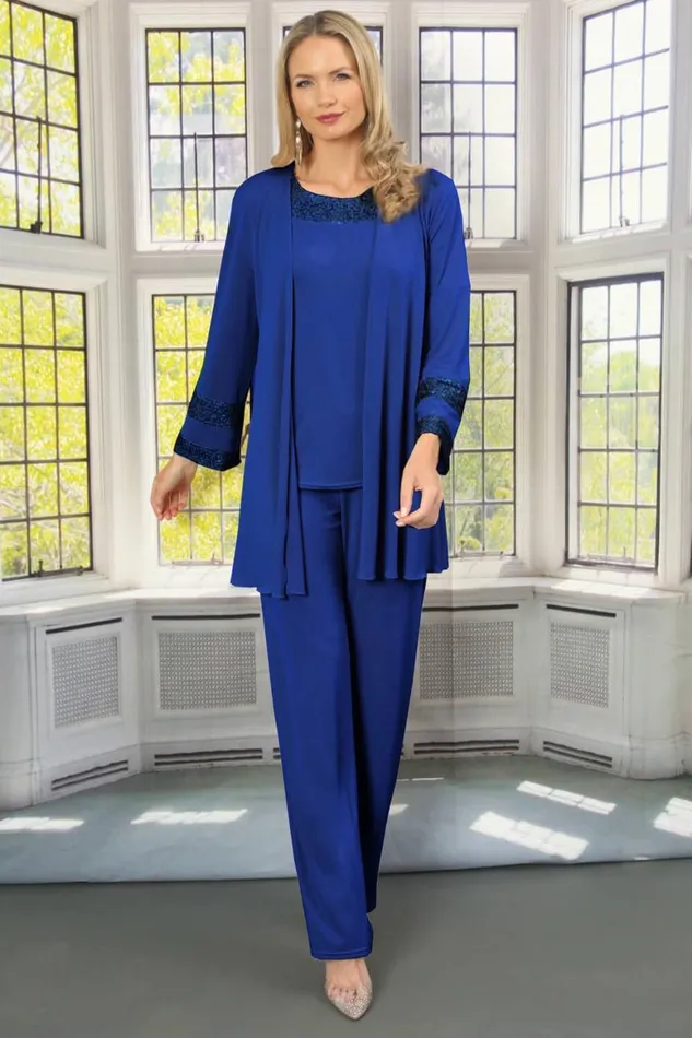 Women Royal Blue Julianna Jersey Stretch Wide Leg Trouser Roman Trousers