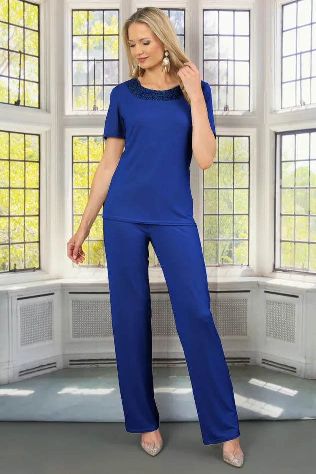 Women Royal Blue Julianna Jersey Stretch Wide Leg Trouser Roman Trousers
