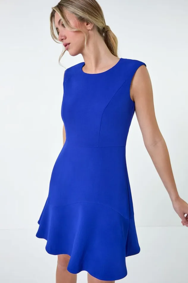 Women Royal Blue Plain Sleeveless Skater Dress Roman Dresses