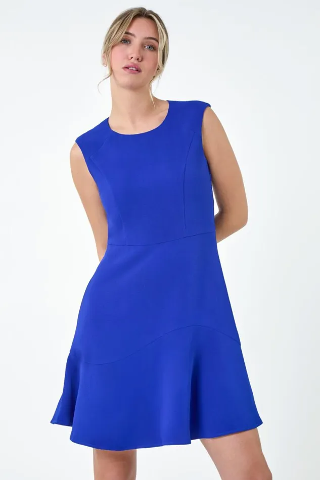 Women Royal Blue Plain Sleeveless Skater Dress Roman Dresses