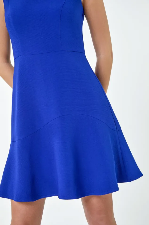 Women Royal Blue Plain Sleeveless Skater Dress Roman Dresses