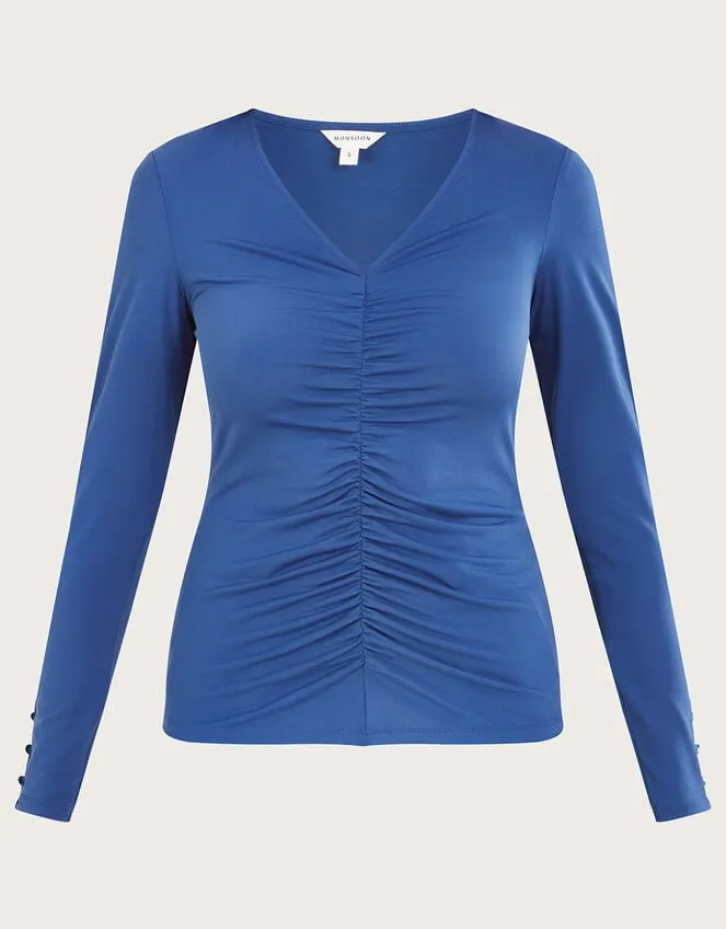 Women Ruched Front Jersey Top With Recycled Polyester Blue Monsoon Tops and Blouses
