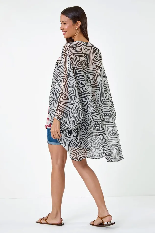 Women Rust Geometric Print Tie Detail Kaftan Roman Tops