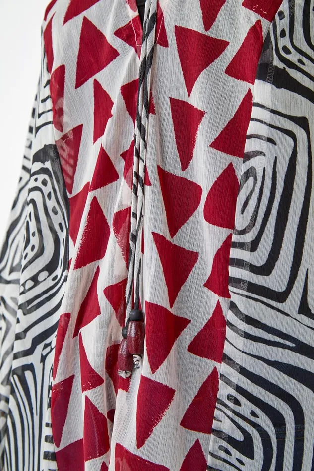 Women Rust Geometric Print Tie Detail Kaftan Roman Tops
