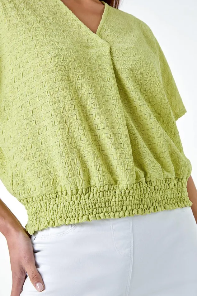 Women Sage Petite Textured Shirred VNeck Stretch Top Roman Tops