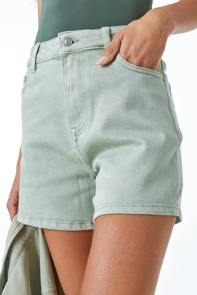 Women Sage Washed Denim Stretch Shorts Roman Shorts