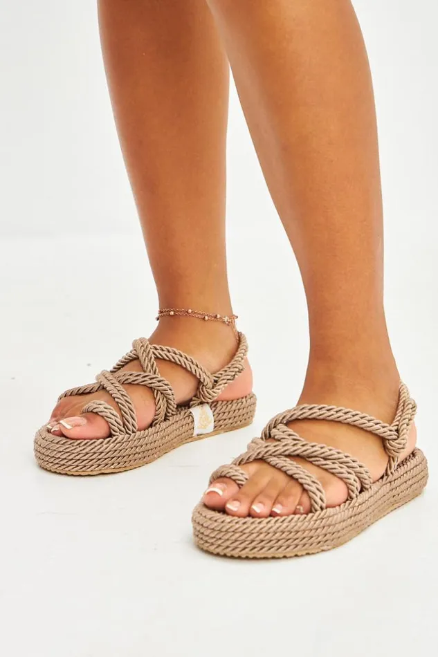Women Sandales En Corde Avec Boucle L039orteil Taupe Brown Brentiny Paris Sandals Women Sandales En Corde Avec Boucle L039orteil Taupe Brown Brentiny Paris Sandals
