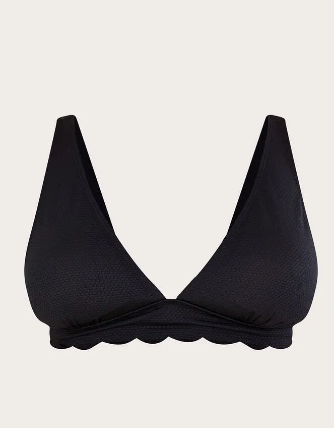 Women Scallop Edge Plain Bikini Top With Recycled Polyester Black Monsoon Beachwear and Swimwear