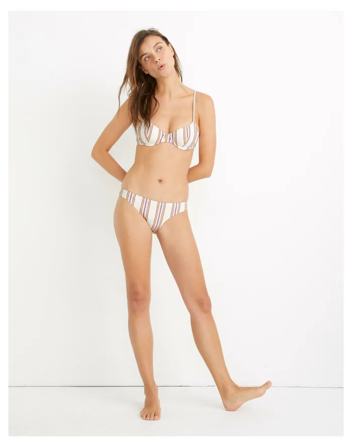 Women Second Wave Classic Bikini Bottom In Mayview Stripe Lighthouse Madewell Swim