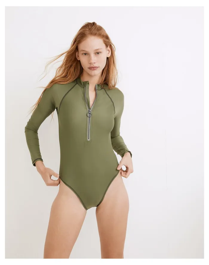 Women Second Wave Rash Guard One Piece Swimsuit Faded Palm Madewell Swim