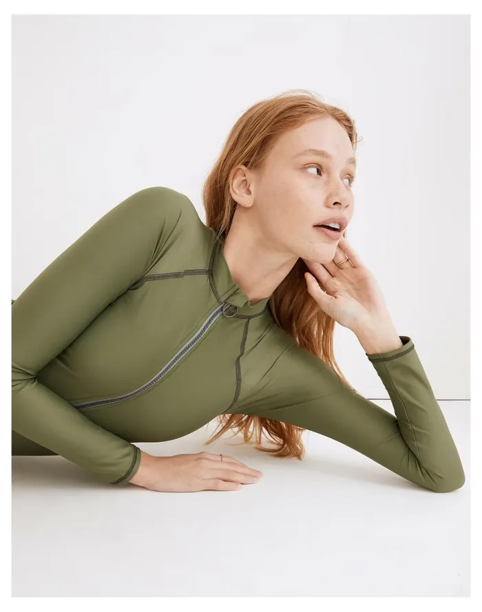Women Second Wave Rash Guard One Piece Swimsuit Faded Palm Madewell Swim Women Second Wave Rash Guard One Piece Swimsuit Faded Palm Madewell Swim