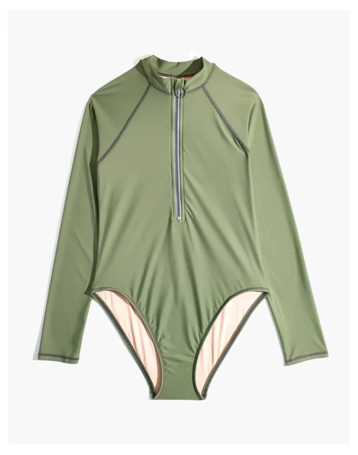 Women Second Wave Rash Guard One Piece Swimsuit Faded Palm Madewell Swim Women Second Wave Rash Guard One Piece Swimsuit Faded Palm Madewell Swim