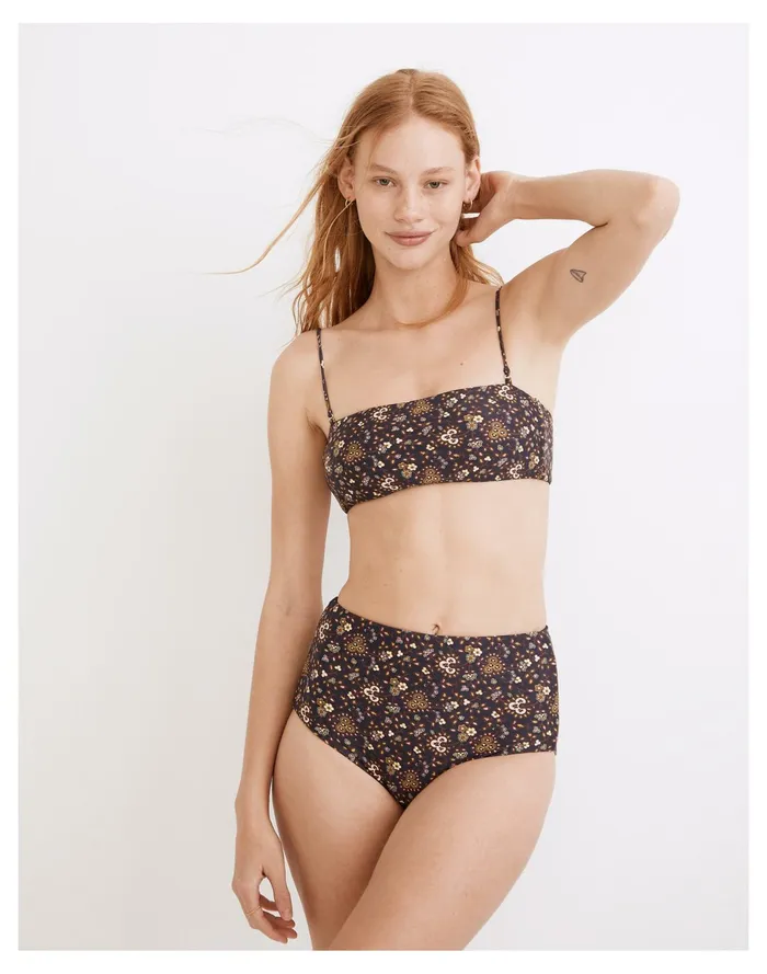 Women Second Wave Reversible Spaghetti Strap Bandeau Bikini Top In Wildplains Floral Folk Foulard Combo Madewell Swim