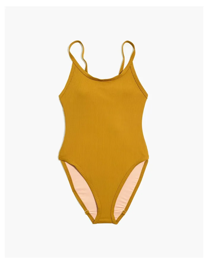 Women Second Wave Ribbed Cami One Piece Swimsuit Antique Gold Madewell Swim Women Second Wave Ribbed Cami One Piece Swimsuit Antique Gold Madewell Swim