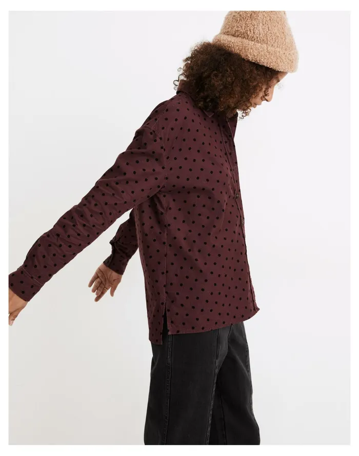 Women Shirred Corduroy Westlake Shirt In Oval Dot Dark Fig Madewell Tops and Shirts Women Shirred Corduroy Westlake Shirt In Oval Dot Dark Fig Madewell Tops and Shirts