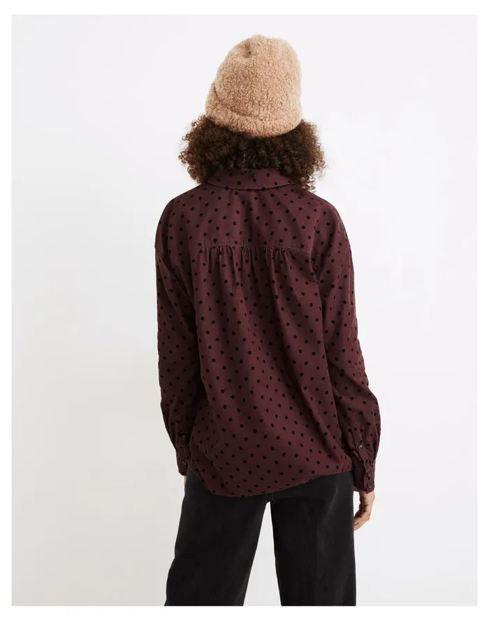 Women Shirred Corduroy Westlake Shirt In Oval Dot Dark Fig Madewell Tops and Shirts Women Shirred Corduroy Westlake Shirt In Oval Dot Dark Fig Madewell Tops and Shirts