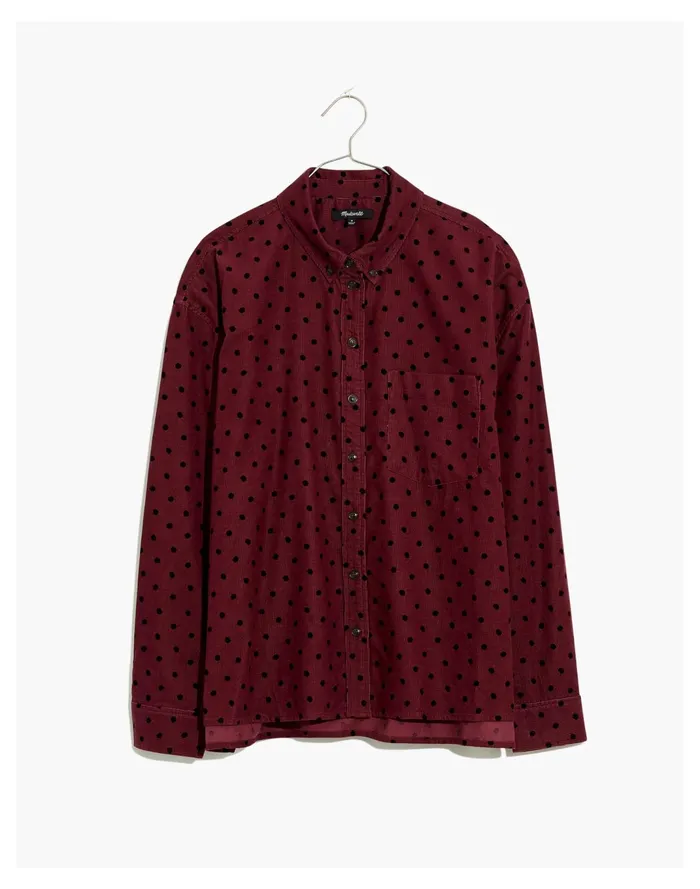 Women Shirred Corduroy Westlake Shirt In Oval Dot Dark Fig Madewell Tops and Shirts Women Shirred Corduroy Westlake Shirt In Oval Dot Dark Fig Madewell Tops and Shirts