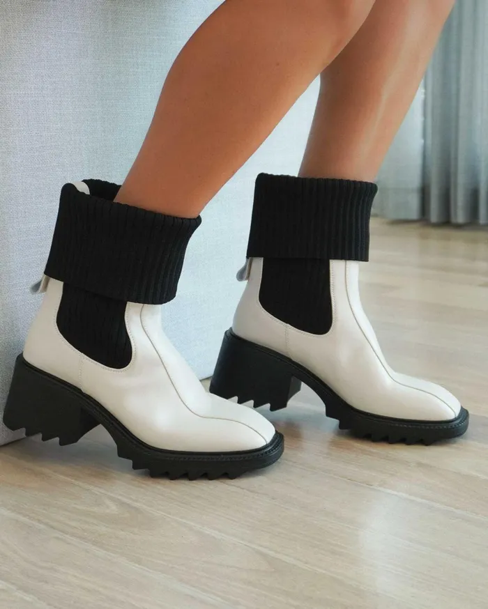 Women Shoes Belle and Bloom Perfect Illusion Knit Boot 8211 CreamBlack