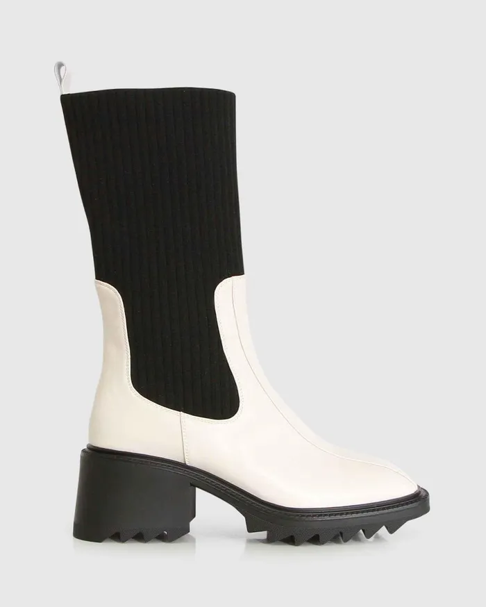 Women Shoes Belle and Bloom Perfect Illusion Knit Boot 8211 CreamBlack